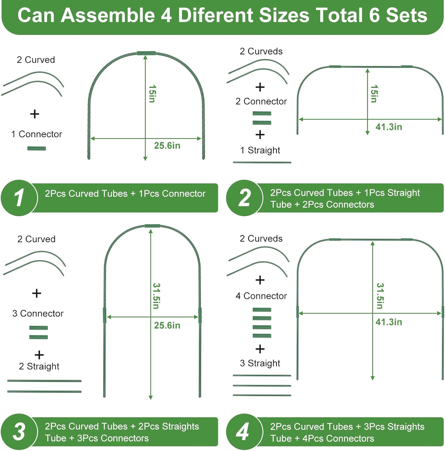 8 Sets 41.3"x31.5" Garden Hoops for Raised Beds, Greenhouse Hoops Grow Tunnel Durable Removable Row Cover Hoops for Garden Netting DIY Kits with 24 Clips