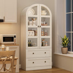 72" Tall Arched Kitchen Pantry Cabinet,Wood Arched Bookshelf with 2 Doors, 2 Drawers, Adjustable Shelves,Versatile Sideboard Buffet for Dining & Living Room,White