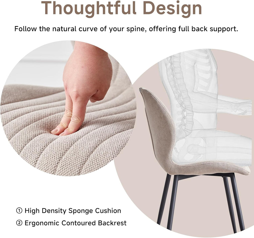 Dining Chairs Set of 4, Upholstered Living Room Chairs Modern Fabric Wingback Kitchen Chairs for Apartment Waiting Room, Khaki
