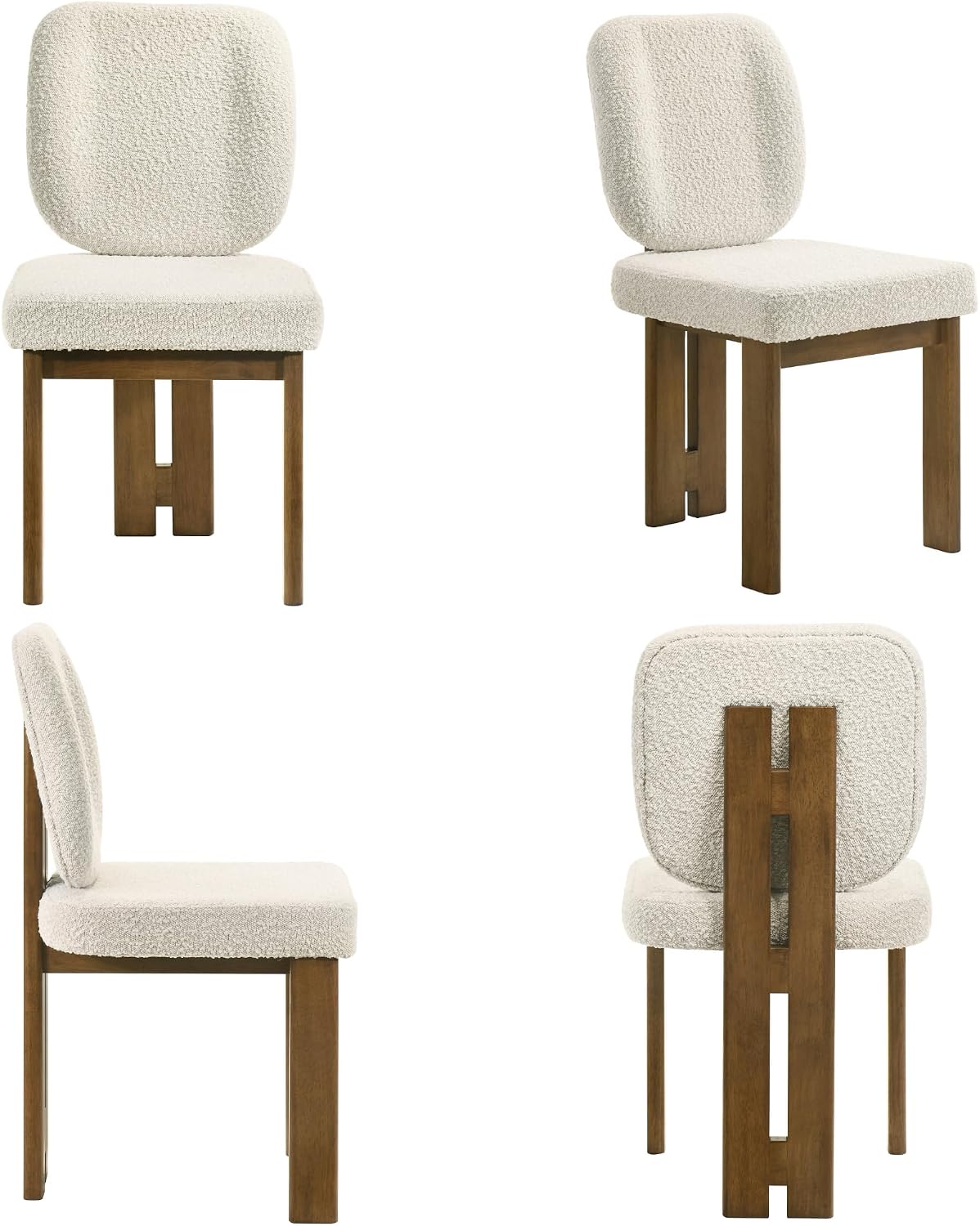 BESTANO Modern Farmhouse Dining Chairs Set of 4, Boucle Upholstered Wooden Kitchen Chairs with Back, Walnut Wood Legs, Beige