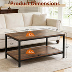 SUPER DEAL 2-Tier Industrial Coffee Table with Storage Shelf for Small Apartment Living Room, Rectangle Wood and Stable Metal TV Stand Side End Table, Rustic Brown