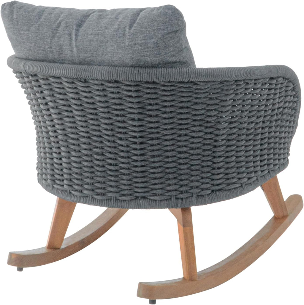 Set of 2 Gray Wicker Rocking Chairs: Contemporary Minimalist Design with Polyester Cushions & Wooden Frame - Indoor & Outdoor Use for Patio Balcony or Living Room
