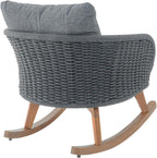 Set of 2 Gray Wicker Rocking Chairs: Contemporary Minimalist Design with Polyester Cushions & Wooden Frame - Indoor & Outdoor Use for Patio Balcony or Living Room