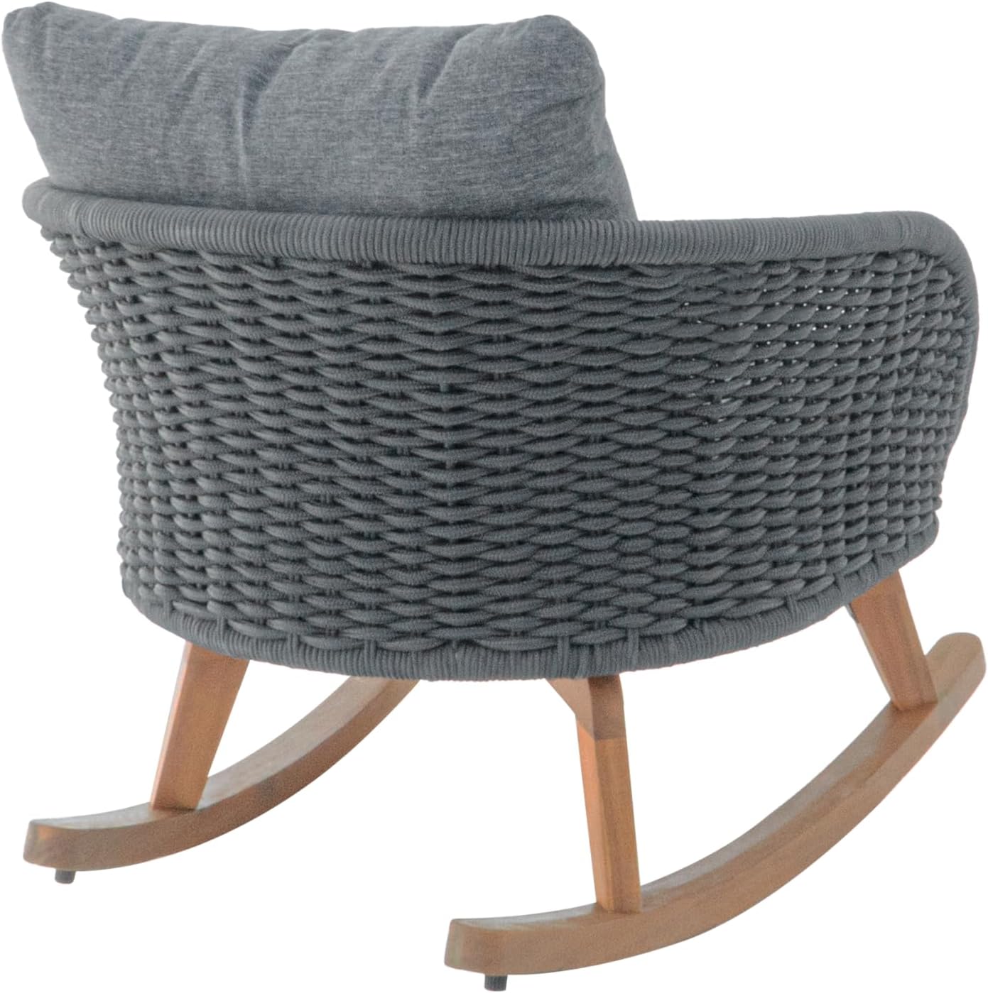 Set of 2 Gray Wicker Rocking Chairs: Contemporary Minimalist Design with Polyester Cushions & Wooden Frame - Indoor & Outdoor Use for Patio Balcony or Living Room