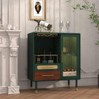 ARTPOWER Modern Coffee Bar Cabinet with Pull-Out Wine Storage, Green | Bar Cart with Wine Glass Rack and Drawers, Liquor Cabinet for Kitchen, Dining Room, Living Room