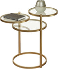 Quincy Adjustable Accent Table | Round, Rotating Clear Glass Tabletops | Three Tiered, Nesting Table Look | Gold Finished Metal Furniture | Perfect for Small Spaces and Unique Modern Decorating Tastes