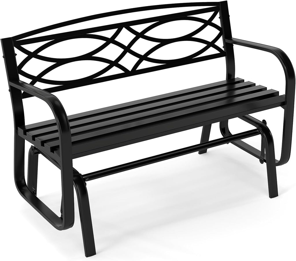 Tangkula 2-Person Outdoor Glider Bench, Rocking Loveseat Chair | Metal Frame, Armrests, Geometric Backrest, Slatted Seat, for Patio, Porch, Garden, Deck and Backyard
