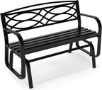 Tangkula 2-Person Outdoor Glider Bench, Rocking Loveseat Chair | Metal Frame, Armrests, Geometric Backrest, Slatted Seat, for Patio, Porch, Garden, Deck and Backyard