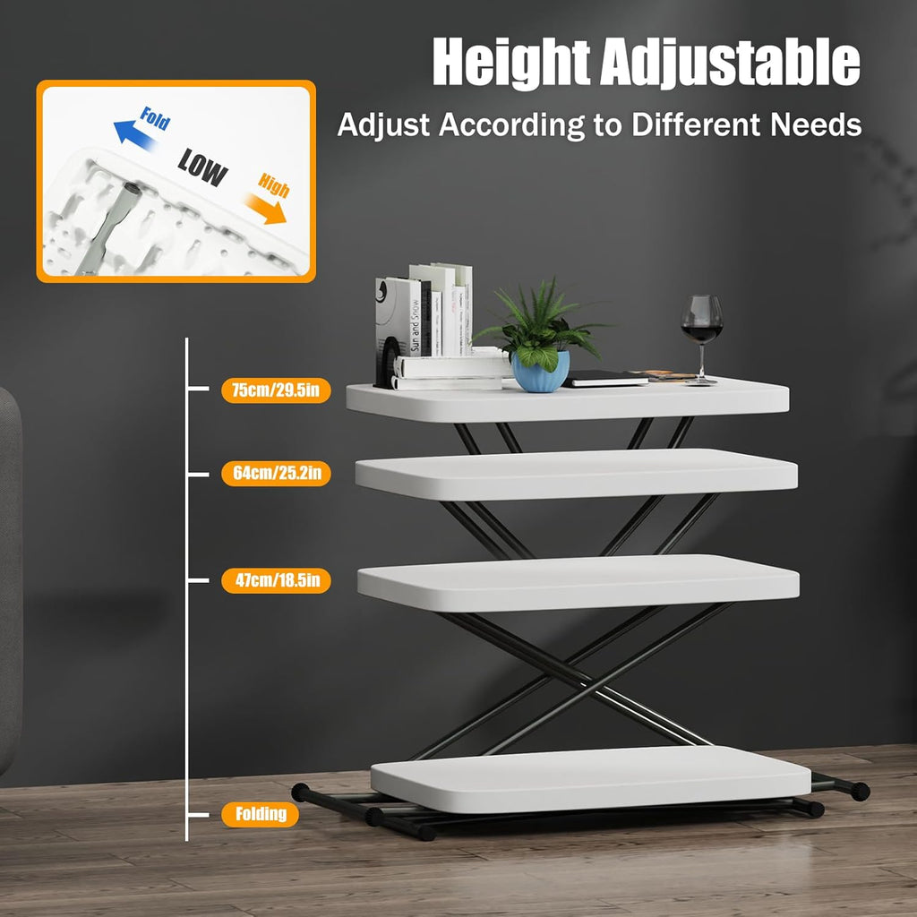 Adjustable Height Folding Table, Portable Lift-Up Desk for Home, Office & Outdoor Camping, Space-Saving Foldable Design with Enhanced Stability