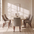 Fabric Dining Chairs Set of 6, High Back Upholstered Kitchen & Dining Room Chairs with Solid Wood Legs, Mid Century Modern, Sillas de Comedor (Beige, 6 Pcs)