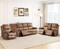 HAOMARKETS 3-Piece Power Reclining Sofa Set with Rivets, Included Electric Massage Recliners, Loveseat Couch with Console and 3-Seater Recliner Sofa, Faux Leather Living Room Furniture Set, Brown