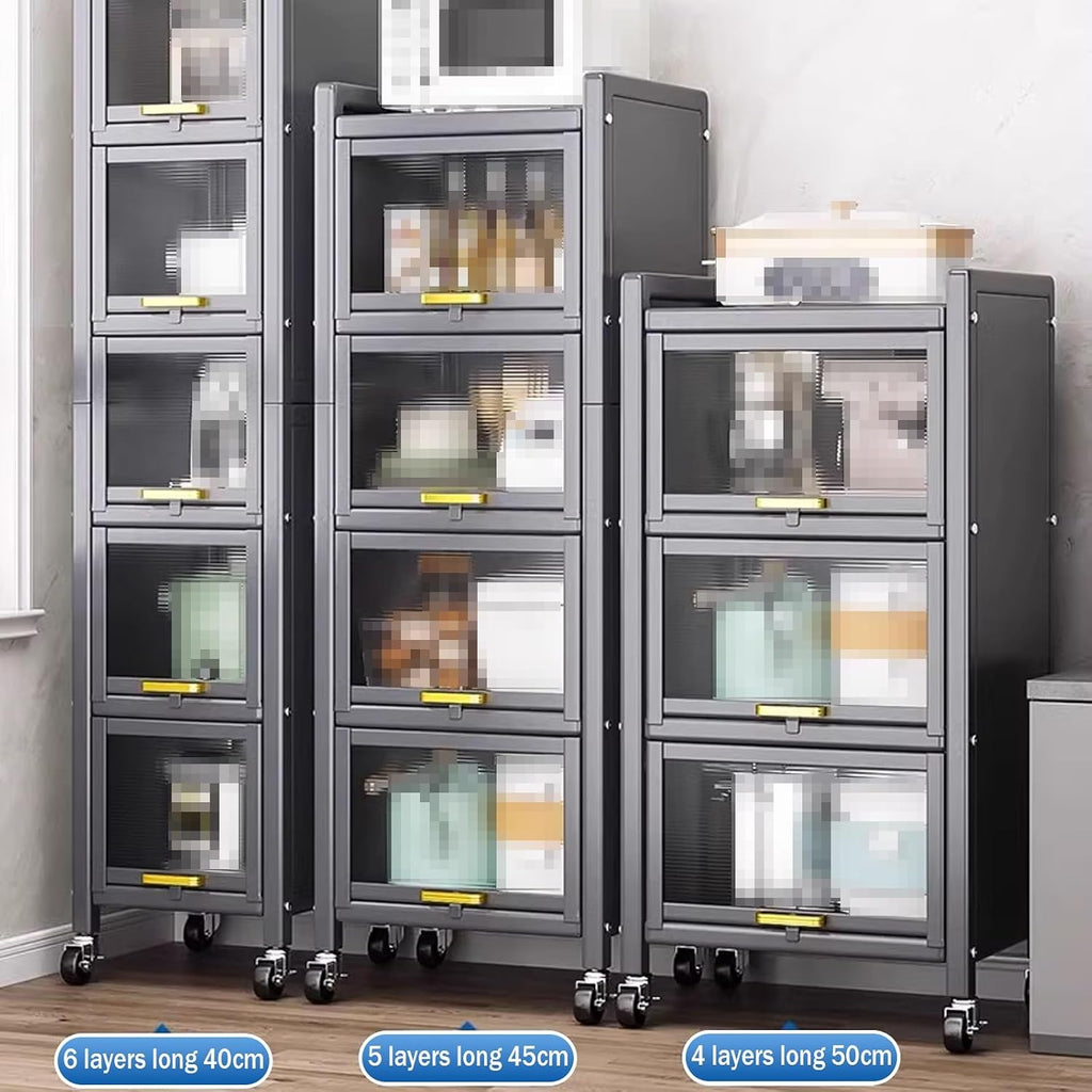 Kitchen Storage Cabinets, Minimum Footprint is Only 35cm Wide, Carbon Steel Kitchen Shelves with Transparent Flip Door, for Kitchen Dining Living(Gray,45 * 42 * 152cm)