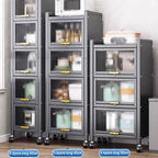 Kitchen Storage Cabinets, Minimum Footprint is Only 35cm Wide, Carbon Steel Kitchen Shelves with Transparent Flip Door, for Kitchen Dining Living(Gray,45 * 42 * 152cm)