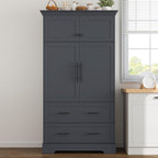 Farmhouse Pantry Cabinet, 72.6''H Freestanding Food Pantry with Pull-Out Trays, Drawers and Cake Pan Storage Organizer, 4 Doors Kitchen Cabinet for Dining Room, Grey