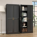 Steeloong 71"Metal Pantry Storage Cabinet with Doors & 4 Adjustable Shelves | Kitchen Pantry Cabinet,Black Kitchen Cabinet with 2 Gold Handles,Tall Cabinet for Livingroom,Pantry, Bathroom,Kitchen,Garage