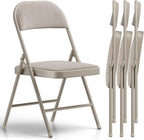 4 Pack Folding Chairs, Fabric Padded Folding Dining Chairs with Cushion Seat & Back, Indoor Outdoor Folding Chair Set for Home Office, Parties, Events, Wedding, Extra Guest Seating