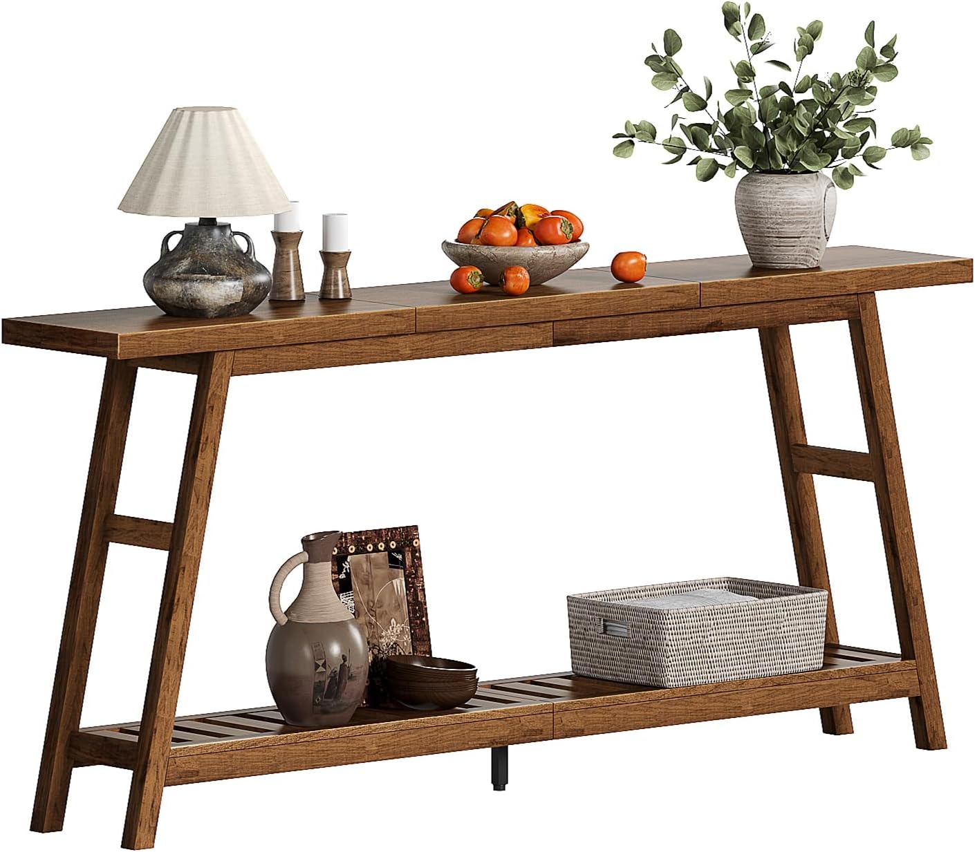 ChooChoo 70.9 Inch Long Console Tables for Entryway, Hallway Table, 2-Tier | Narrow Sofa Table, Behind Couch Table for Living Room, Walnut