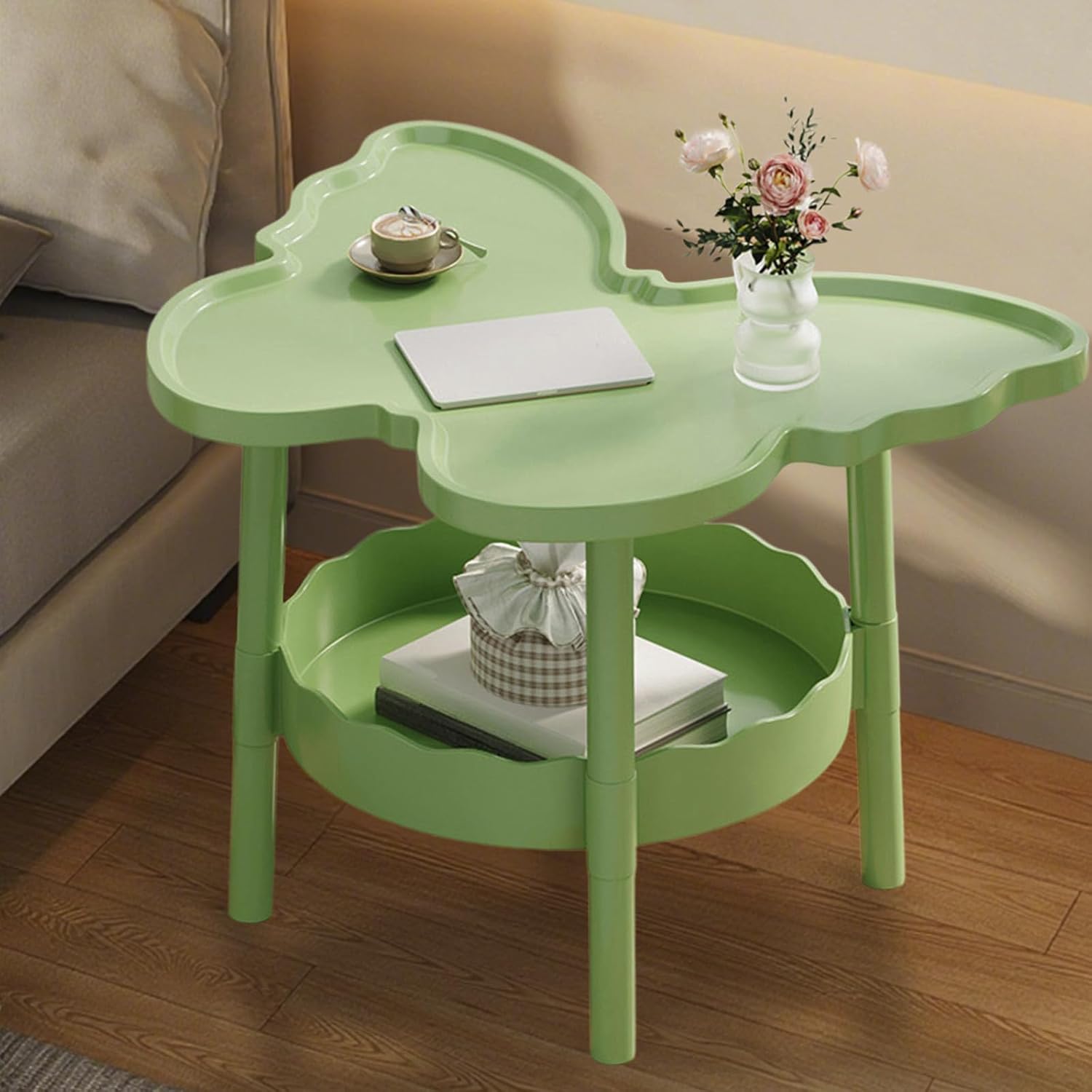 Bedroom Side Table,Curved End Table Small Night Stand with 2 Layer Storage Space for Bedroom,Living Room,Bed Side Tables Easy to Move and Install, Nightstands for Small Space, Butterflies Shaped