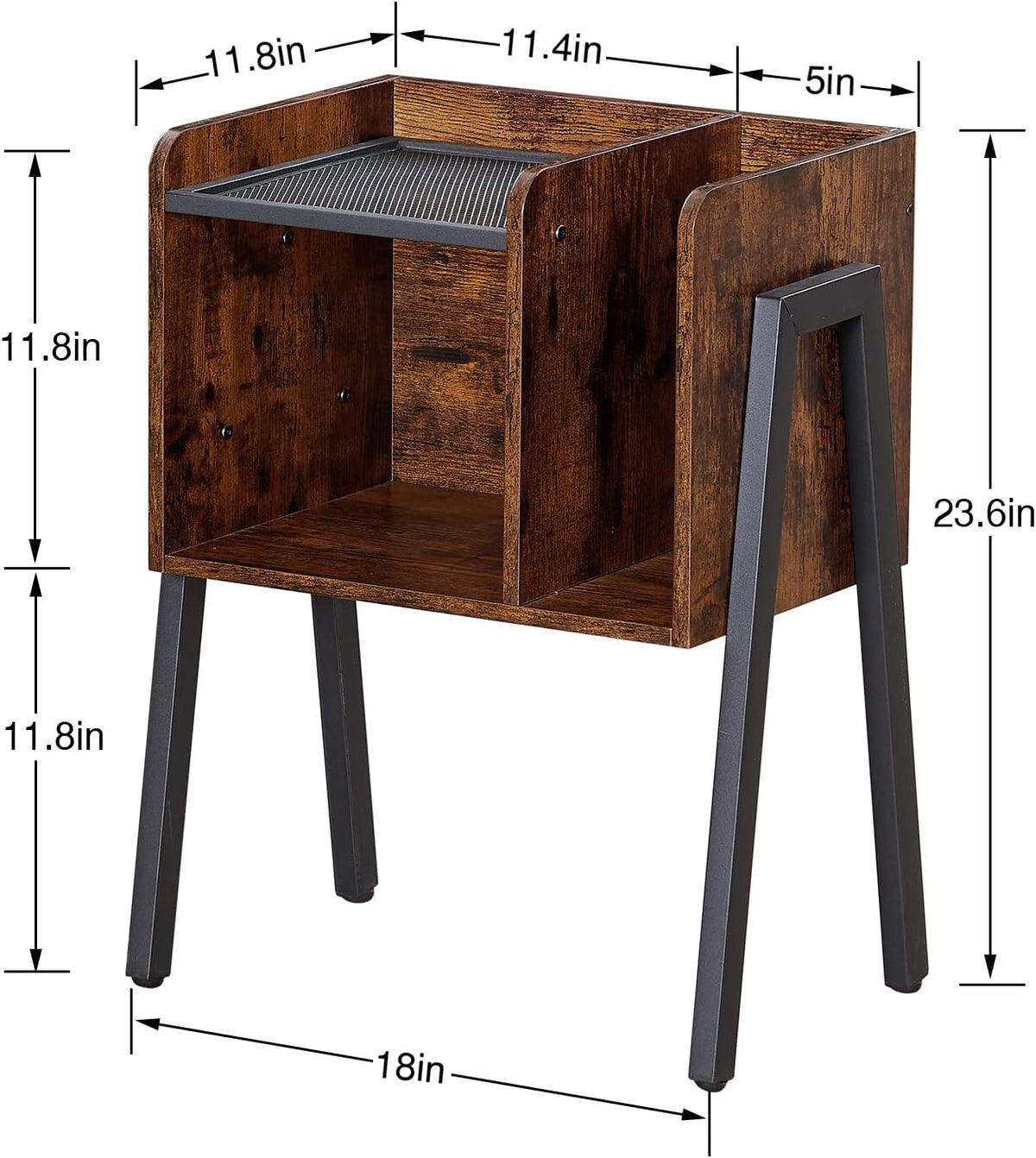 VECELO Nightstand Industrial End Table,Bedside Table with 2-Tier Open Storage Shelves,Wood Side Table with Metal Frame for Bedroom, Living Room,Small Spaces