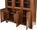 73" Tall Arched Kitchen Pantry with Three Glass Doors,Door Shelves & Adjustable Shelves, Tall Cupboard for Dining Room, Bathroom (Walnut-CW)