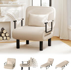 Furniliving 4 in 1 Folding Sofa Bed Chair, Convertible Sleeper Chair Bed with 6-Position Adjustable Backrest, Upholstered Chaise Lounge with Pillow, Accent Chairs for Bedroom, Linen, Beige