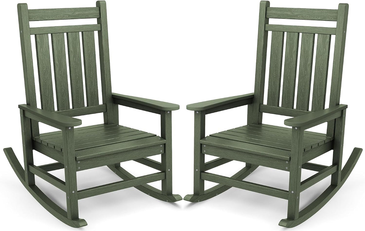 SERWALL Oversized Outdoor Rocking Chair Set of 2, HDPE Rocker for Adults, Patio Rocking Chairs for Porch, Avocado Green