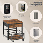 HOOBRO Mini Fridge Stand with Storage, 19.7 Inch End Table, Mini Fridge Cabinet with Mobile Basket Cart, for Living Room, Bedroom, Rustic Brown and Black BF655BX01