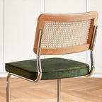 GrandNoor Rattan Dining Chairs Set of 4, Wooden Mid Century Modern Dining Room Chairs, Mesh Back Cane Kitchen Chair, Cesca Design Chairs with Metal Chrome Legs, Green