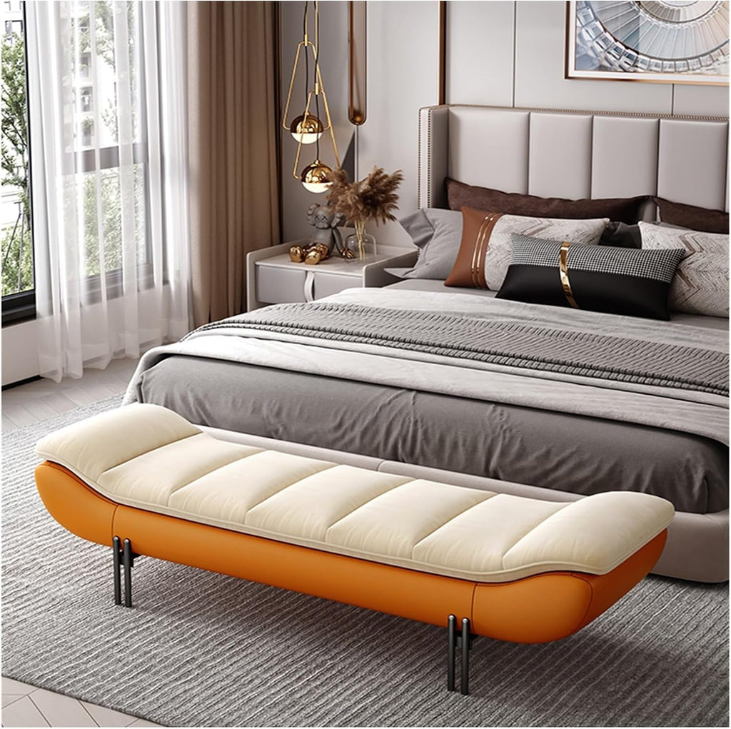 Modern Leathers End of Bed Bench for Bedroom,Upholstered Storage Ottoman Entryway with for Living Room Entryway(Orange,180 * 50 * 42cm)