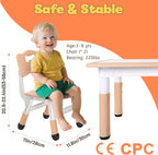 FUNLIO Kids Table and 4 Chairs Set and Adjustable Kids Chair (2pcs), Easy to Wipe Arts & Craftfor Classrooms/Daycares/Homes, CPC & CE Approved - Natural