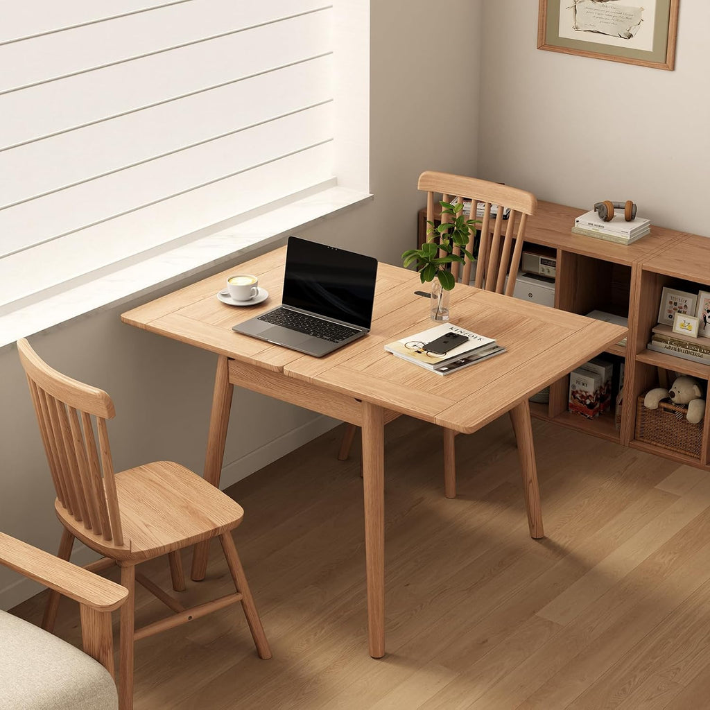 Solid Wood Small Dining Table, 23.6"L-47.2"L Expandable Kitchen Table for 2-6, Designed for Small Spaces, Easy Assembly, Suitable for Kitchen, Dining Room, Living Room, Apartment (Natural)