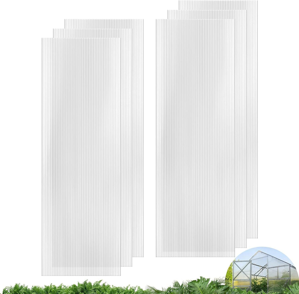 UMIG 6 PCS 6' x 2' x 0.32'' Polycarbonate Greenhouse Panels, Twin-Wall Waterproof UV Protected Corrugated Plastic Roof Panels Sheets, Clear Replacement Panels for Greenhouse, Outdoor, Plant