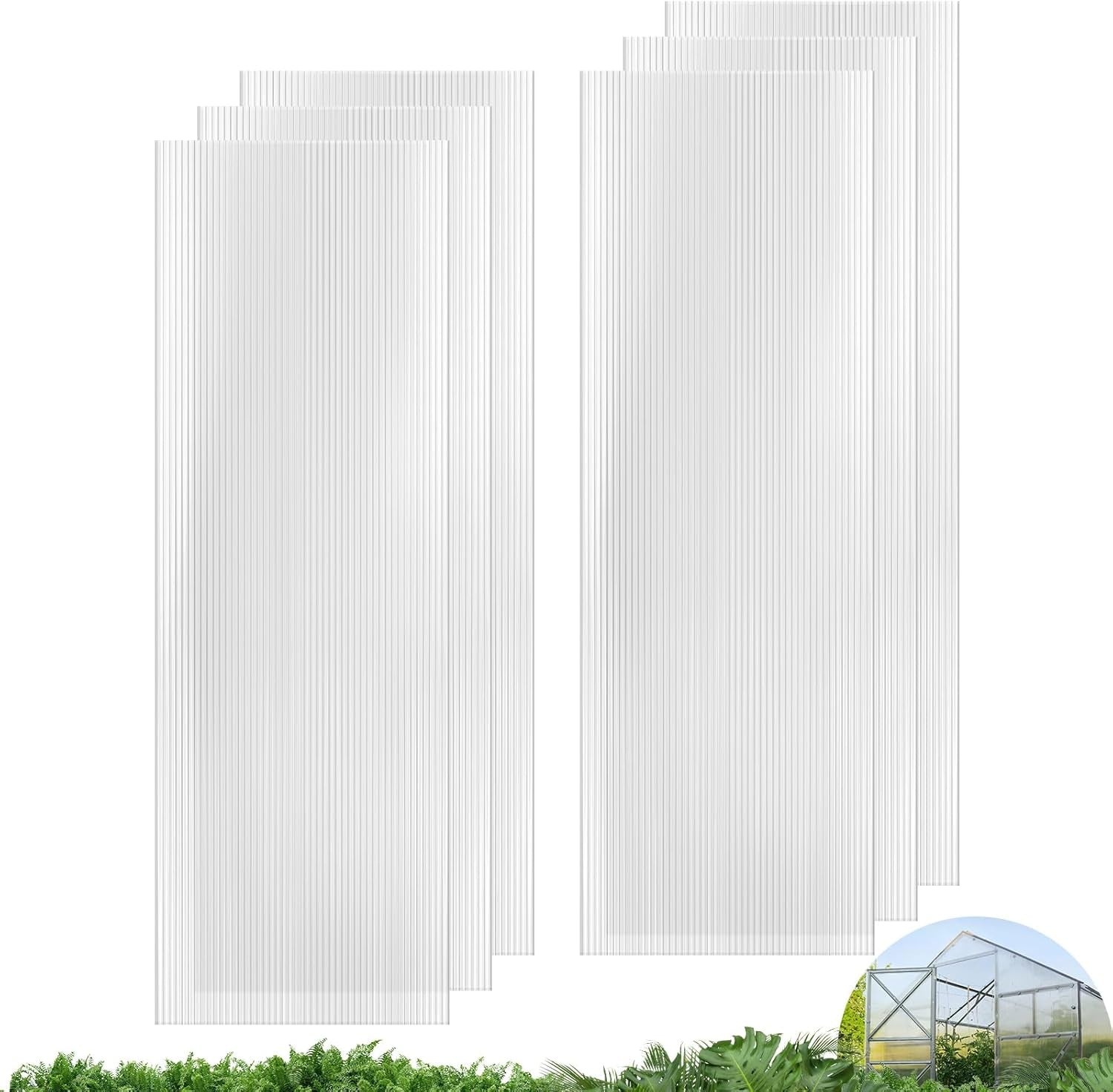 UMIG 6 PCS 6' x 2' x 0.32'' Polycarbonate Greenhouse Panels, Twin-Wall Waterproof UV Protected Corrugated Plastic Roof Panels Sheets, Clear Replacement Panels for Greenhouse, Outdoor, Plant