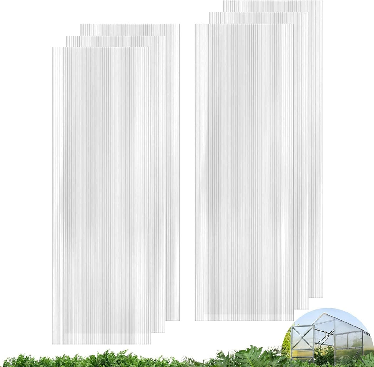 UMIG 6 PCS 6' x 2' x 0.24'' Polycarbonate Greenhouse Panels, Twin-Wall Waterproof UV Protected Corrugated Plastic Roof Panels Sheets, Clear Replacement Panels for Greenhouse, Outdoor, Plant