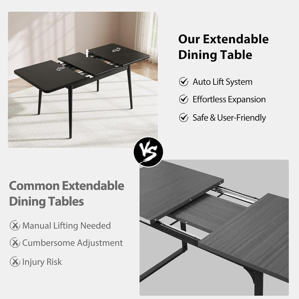 Muwuele Solid Wood Extendable Dining Table for 4-8 People with Seamless Extension from 47.2 to 63 Inches, Easy Assembly, Expandable Tables for Small Spaces, Dining Room, Kitchen, Living Room, Black