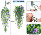 SJL Hanging Greenery 4pcs Realistic Artificial Plants Indoor Artificial Hanging Plants Outdoor Fake Eucalyptus Faux Ivy Plastic Flowers Leaves Decor for Bedroom Porch Wall (Purple)