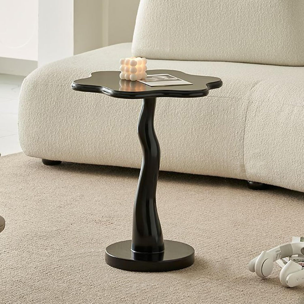 Flower Shape Sofa Side Table, Tray Top Wood Small End Table, Elegant Round Pedestal Accent Coffee Tables for Living Room Bedroom Balcony(51x43cm(H20.1 xD16.9), Black)