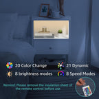BOLUO White Nightstand with Charging Station, LED Night Stand with Fabric Drawers and Shelf, Bedside Table with USB Ports and Outlets, Bedroom Nightstand Modern