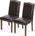 DUMOS Upholstered Dining Chairs，Set of 2 PU Leather Dining Room Kitchen Chair with Nailhead Trim and Wood Legs, Modern Side Chairs for Living Room-Brown