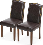 DUMOS Upholstered Dining Chairs，Set of 2 PU Leather Dining Room Kitchen Chair with Nailhead Trim and Wood Legs, Modern Side Chairs for Living Room-Brown