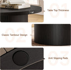 ONBRILL 31.5" Round Coffee Table, Tambour Design Coffee Tables for Living Room, Mid Century Modern Wood Coffee Table, Drum Accent Small Center Table, Black