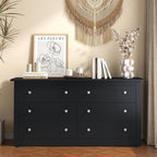 DUMOS Home Storage for Living Room, Wood Cabinet with 6 Drawers, 59" Wide TV Stand with Metal Handles, Storage Organizer for Bedroom, Entryway and Home Office, Wood