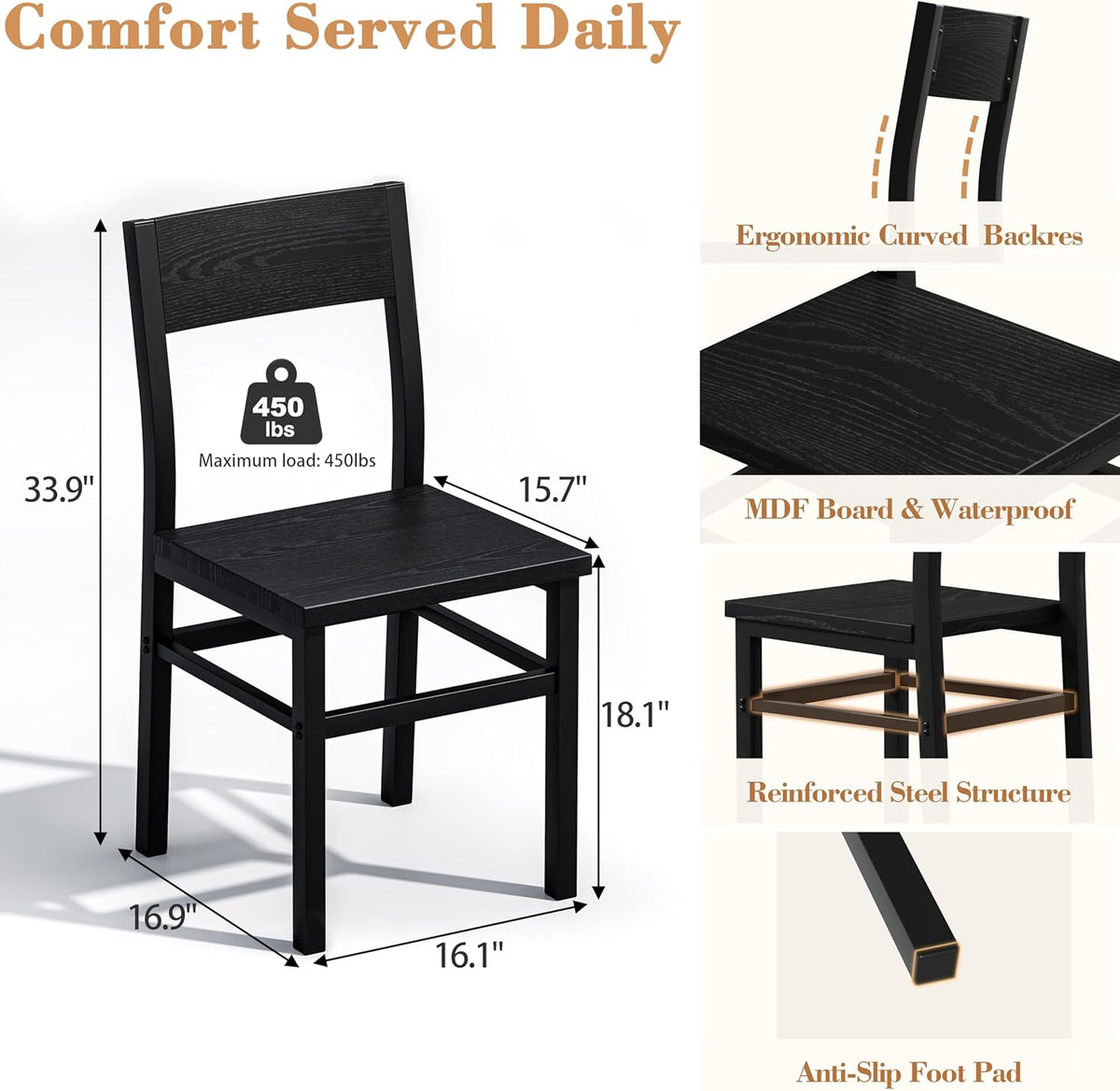 5-Piece Dining Table Set for 4 6 8, Large 55"-70.9" Extendable Dining Room Table Rectangle with Kitchen Chairs of 4, MDF Wood & Metal Frame for Apartment Kitchen, Saving Space, Modern, Black