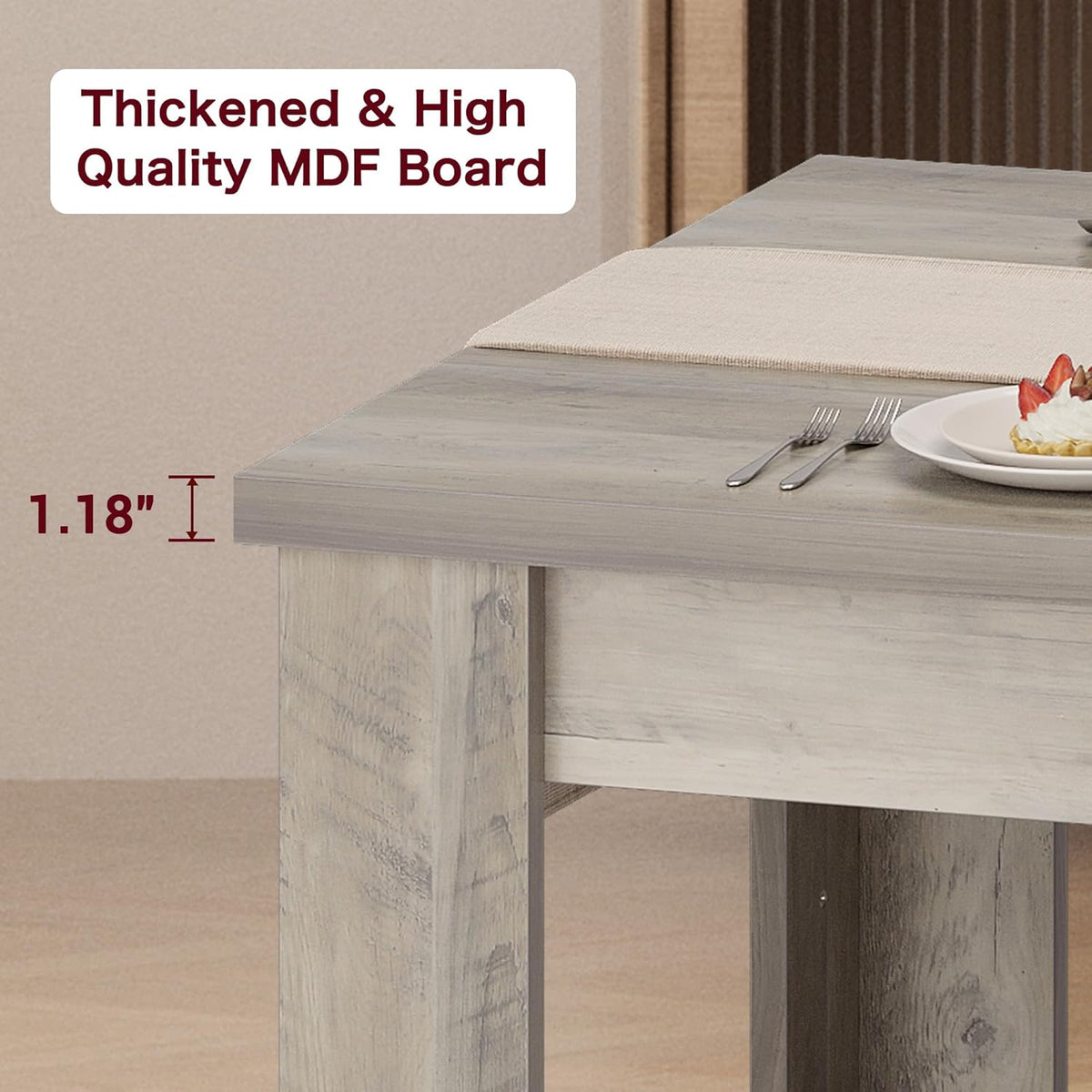 CABIHOME 63" Rectangular Dining Table for 4-6, Farmhouse Large Kitchen Table, Sturdy Frame, 4 Triangular Stable Legs, Thickened Tabletop, Ideal for Apartment, Dining Room, Small Space, Retro Gray