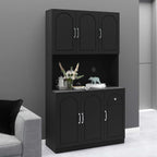 Kitchen Pantry Storage Hutch Cabinet, Tall Kitchen Cupboard & Stand Alone Pantry with Microwave Oven Countertop|Adjustable Shelves|Doors|Drawer (Black)