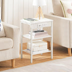 HOOBRO Side Table with Charging Station and USB Port, Small End Table for Small Space, 3-Tier Nightstand with Adjustable Shelf, for Living Room, Bedroom, White WW112BZ01