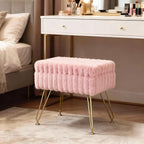 Vanity Stool Chair with Storage, Faux Fur Soft Padded Ottoman with Coffee Table, Modern Vanity Chair Fluffy Footstool with Metal Legs for Makeup, Living Room, Bedroom Pink