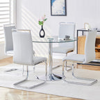 gopop 40" Round Glass Dining Table, Modern Kitchen Table with Tempered Glass Top & Stainless Steel Silver Leg, Clear Dining Room Table for Kitchen Dinner Room.