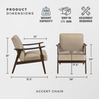 Lexicon Mid Century Modern Chair Velvet Accent Chair for Living Room Chair w/Solid Wood Armrests and Legs, Cushioned Seat and Backrest, Reading Chair and Lounge Chair for Bedrooms/Studios, Brown