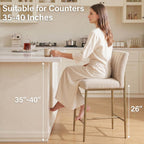 GrandNoor Comfortable Bar Stools Set of 2, 26” Thick Upholstered Counter Height Bar Stools with Back, Linen Counter Stools with Metal Legs for Kitchen Island, Khaki